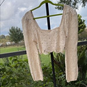 Fashion Nova nude Beige No Way Crochet Lace Crop Top